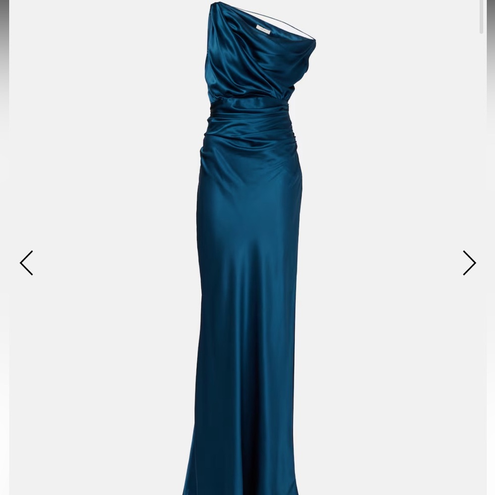 Blue One-Shoulder Satin Evening Gown